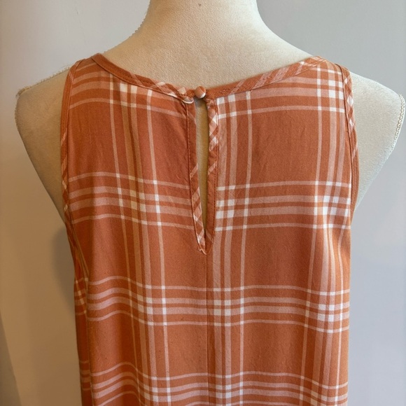 A.N.A. Orange Plaid High-Low Hem Dress Large Preppy Beach Flowy Lightweight - Picture 6 of 12